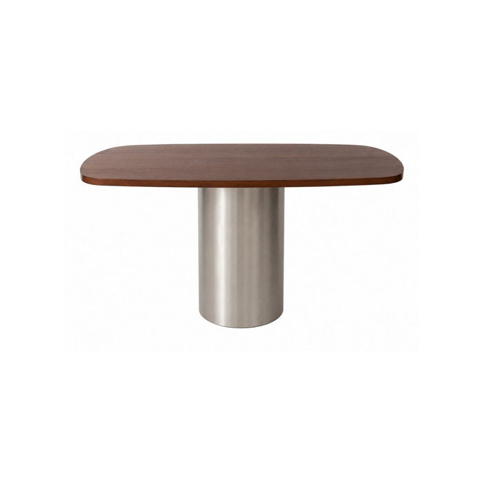 Mesa de comedor Cassis - B160 D100 H75 - Base de acero cepillado - Tablero de madera - Nogal oscuro