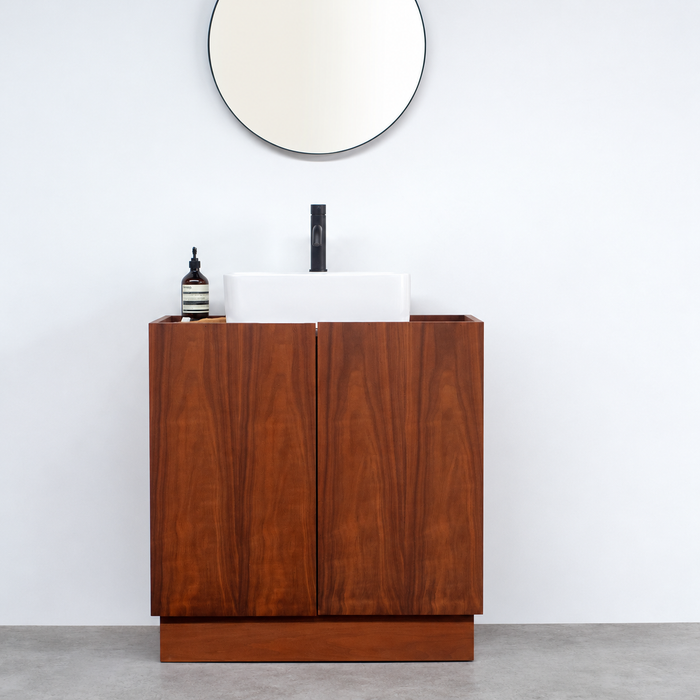 Meuble de salle de bains Felix en noyer avec lavabo en marbre blanc Alexis VI 84 cm