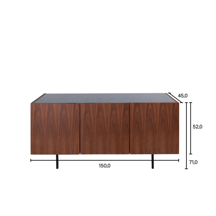 Sideboard mit Marmor – Pisa – Walnuss/Schwarzer Marmor – 150 cm