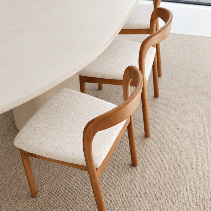 Dining chair Chale light walnut ivory bouclé