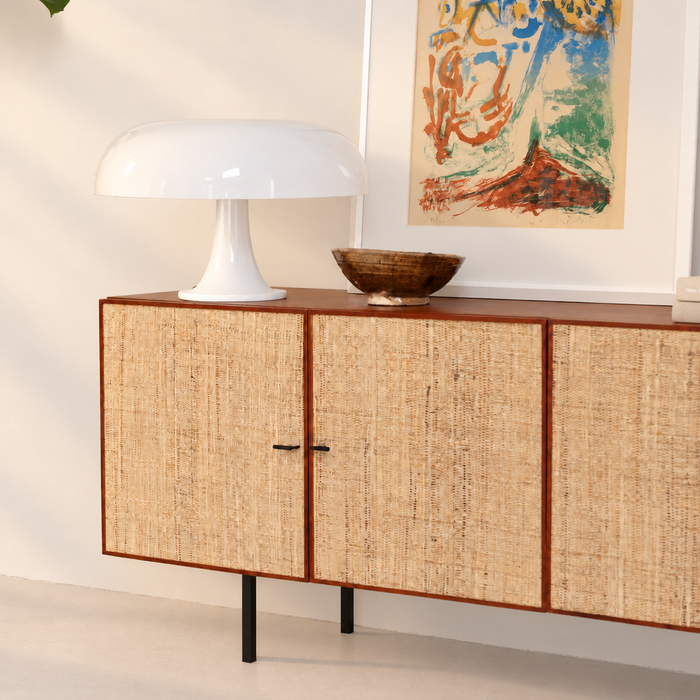 Sideboard Mark aus Walnussholz mit Raffia-Flechtwerk