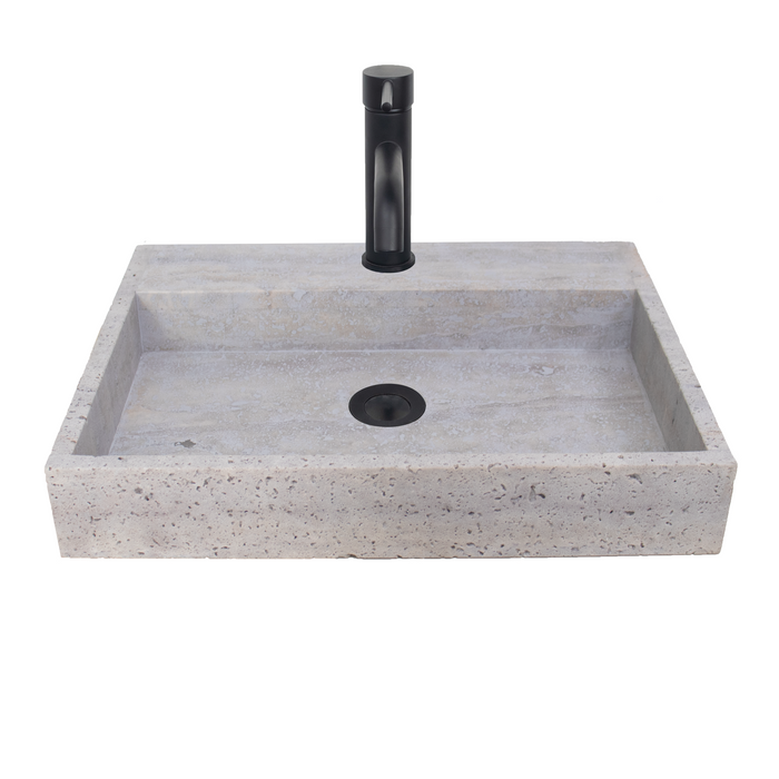 George marmeren wastafel met kraangat - Grijs zandsteen - Travertin
