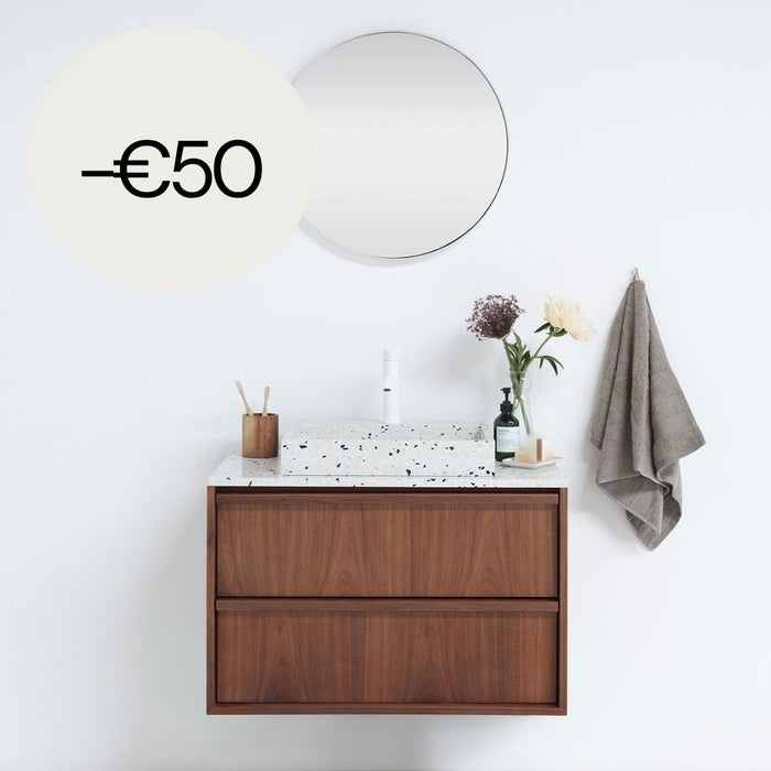 Bathroom furniture vintage walnut - Fien - White Terrazzo - 80 cm