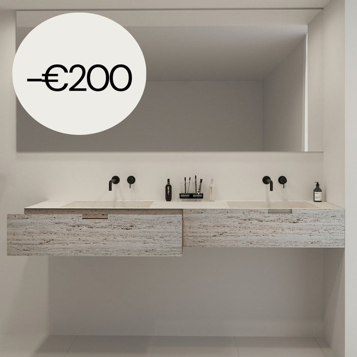 Mueble de baño Loudun con lavabo doble - Travertino blanco - 210 cm