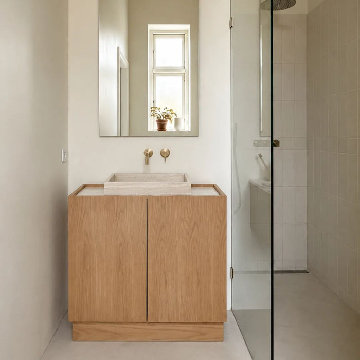 Badkamermeubel Felix eik met beige marmeren wastafel George I 84 cm