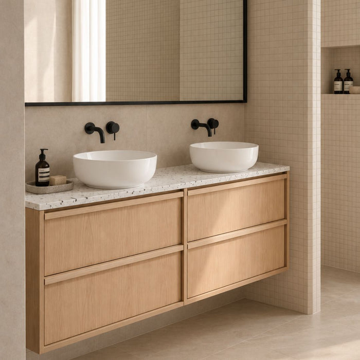 Badkamermeubel Fien Eik - Alexis II - Wit Terrazzo bovenplaat - 150 cm