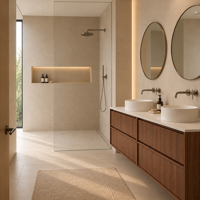 Conjunto de baño Fien 150 nogal - Sims Solid Surface