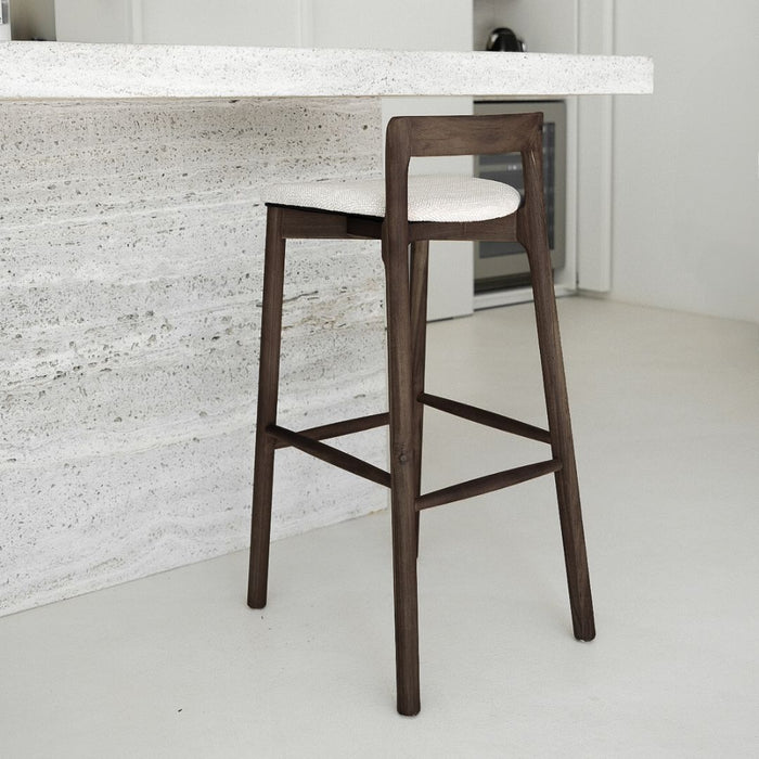 Barhocker Charmes - Dunkle Walnuss - Stoffsitz - Sandstein gepunktetes Gewebe - 65 cm Sitzhöhe