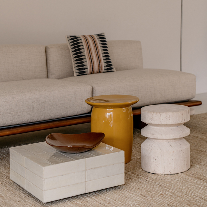 Coffee table Vence - Light beige tiles - Low - 27 cm