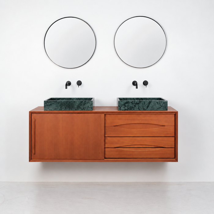 Meuble de salle de bain Bill Teak - Marbre Vert - Sans plaque supérieure