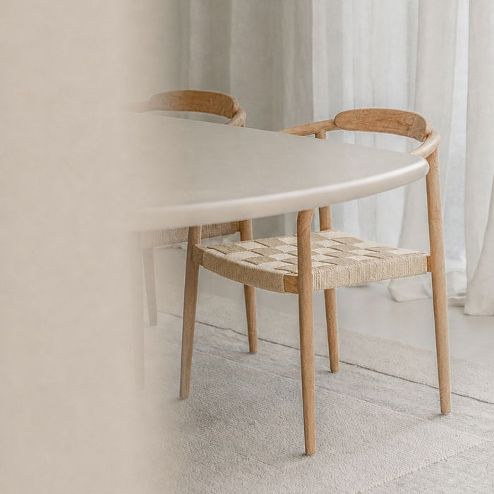Dining Chair Burnie - Light Natural - Oak Color - Woven Seat - Wider Backrest