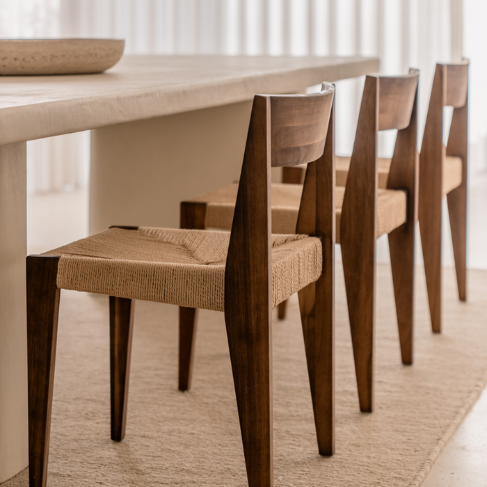 Chaise de salle à manger Chantelle - Noyer foncé - Assise en tissage de corde