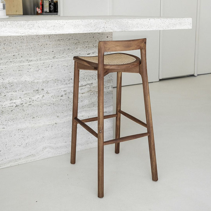 Barhocker Charmes - Akazie Walnuss - Rattansitz - 65 cm Sitzhöhe