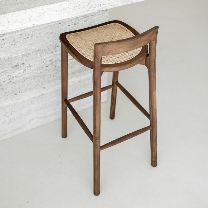 Barhocker Charmes - Akazie Walnuss - Rattansitz - 65 cm Sitzhöhe