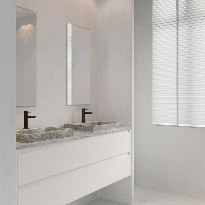 George marmeren wastafel met kraangat - Grijs zandsteen - Gevulde Travertin