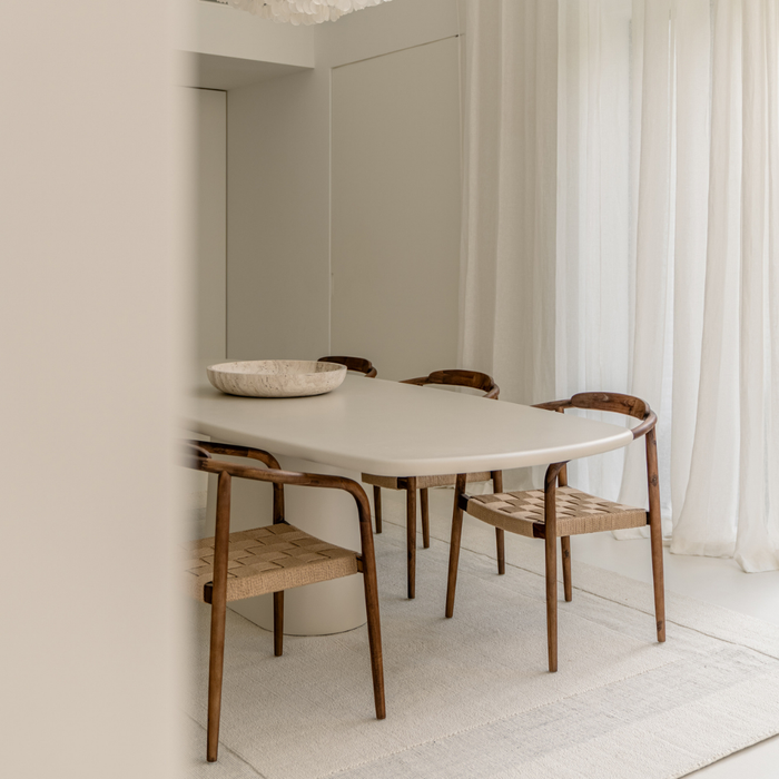Mesa de comedor rectangular - pata ovalada - Piel de piedra - Lorient - Latte
