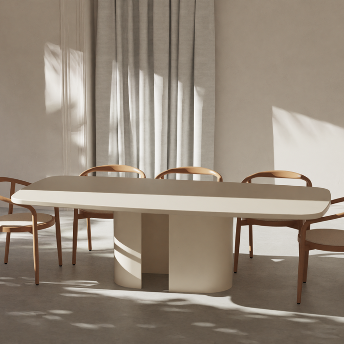 Lange Eettafel Nova – MicroSkin Blad in Latte – Latte IJzeren Onderstel – 240 cm