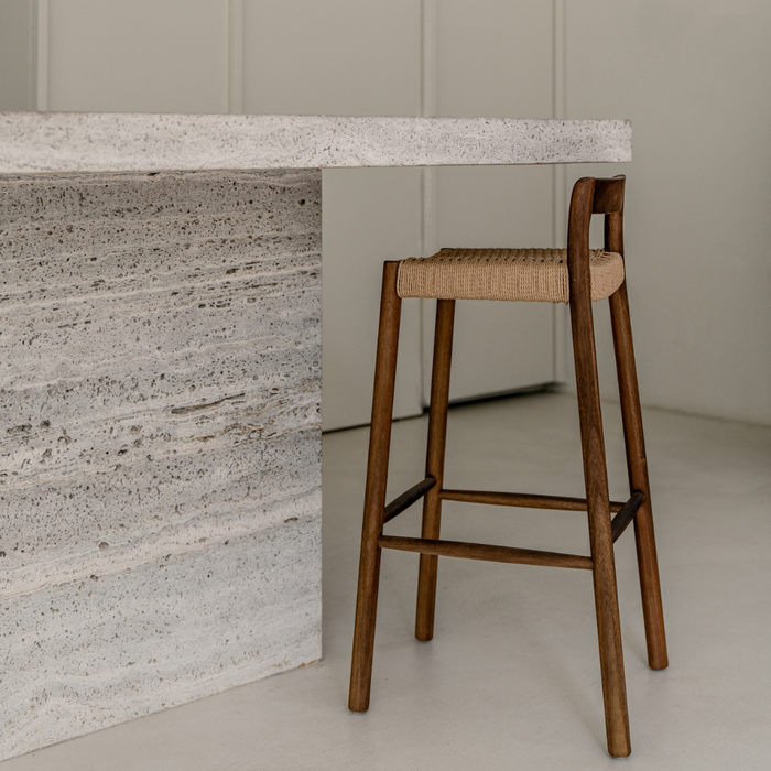 Bar Stool Nulla - Seat Height 75 cm - Acacia Walnut - Woven Seat