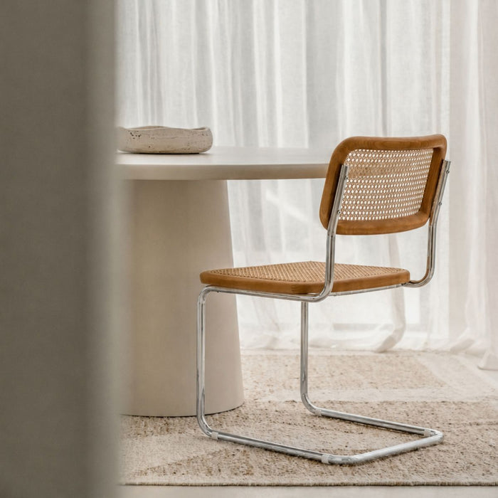 Chaise de salle à manger Swing - Rotin naturel - Noyer/Chrome