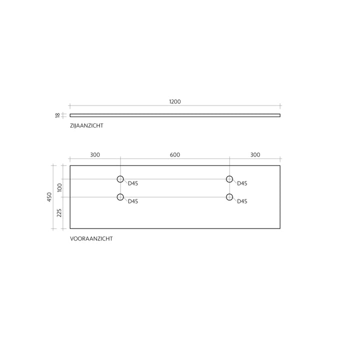 Marmeren wastafelplaat Marcel - Beige Marmer - 120cm - Met Gaten