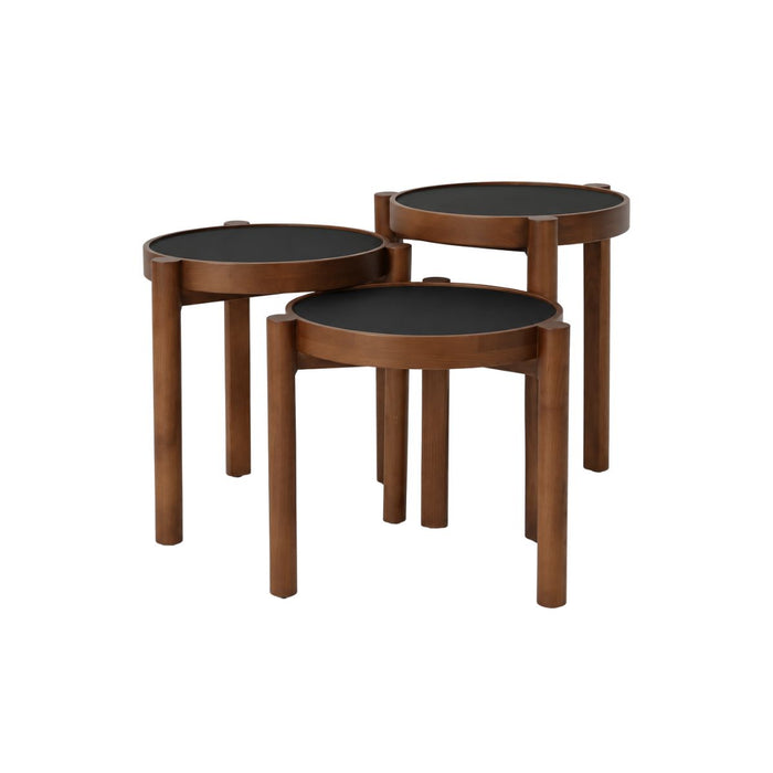 Stapelbarer Couchtisch Lucie T35 H41 - Dunkelwalnussbein - Schwarze HPL-Tischplatte
