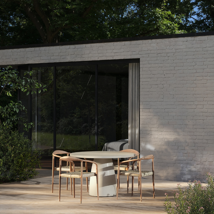 Round outdoor dining table - Uzé - D120 H75 - Latte - Polycomposite