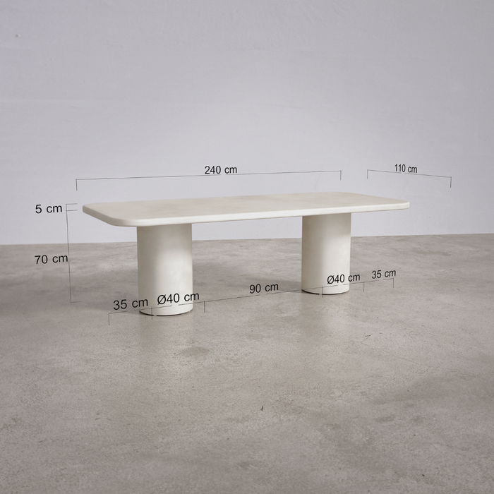 Outdoor rectangular garden table with round legs - Yonu - 240 cm - Latte - Polycomposite