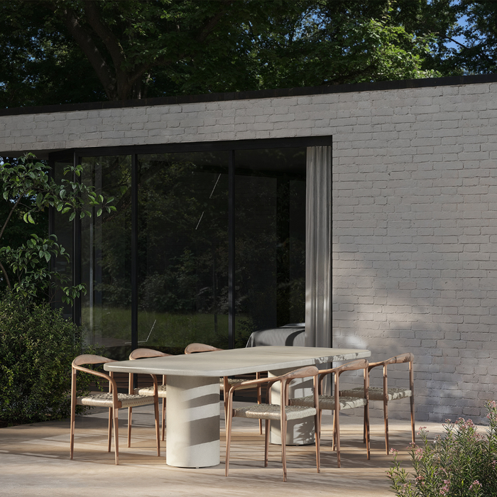 Outdoor rectangular garden table with round legs - Yonu - 240 cm - Latte - Polycomposite