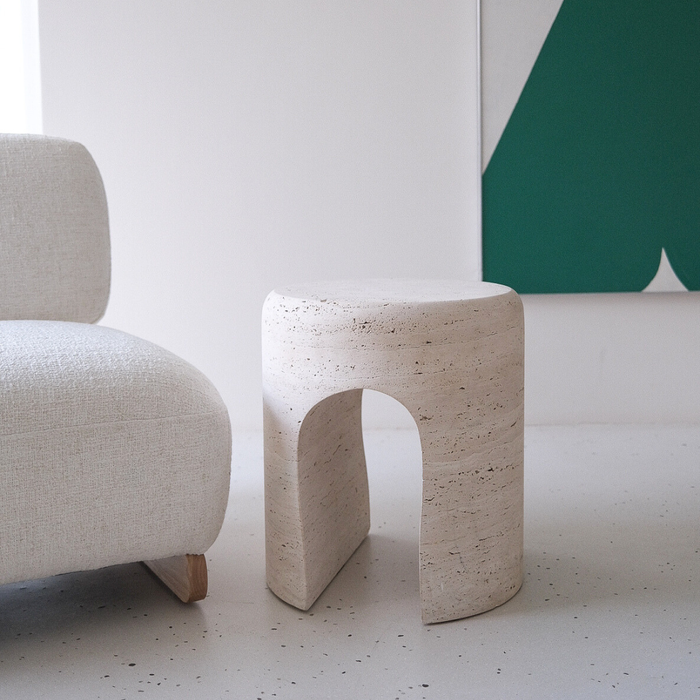 Bijzettafel Zuni - Ongevuld witte travertijn