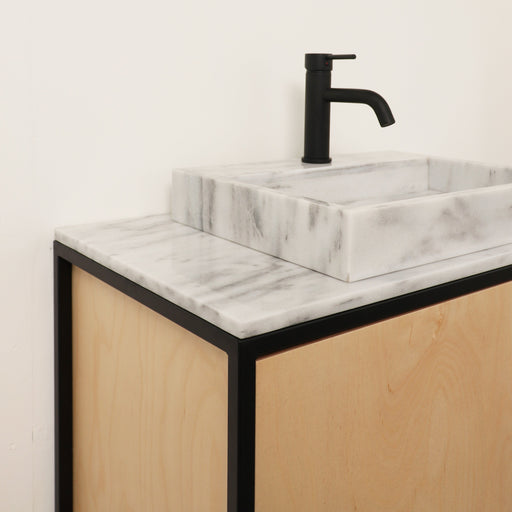 Industrieel badkamerkastje - Berk - 100cm - Cebu met marmeren lavabo en meubelblad, zwarte kraan