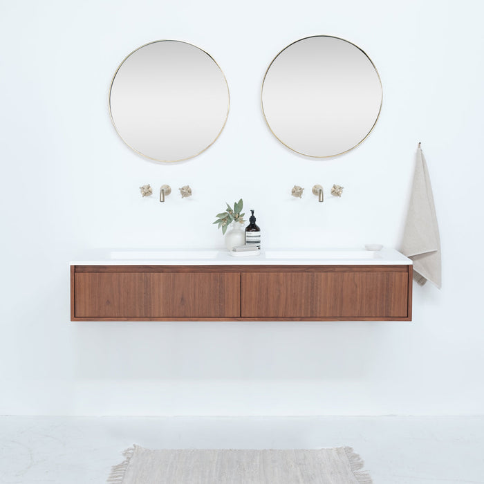Ensemble de salle de bain Ann placard court Noyer - Julian Blanc Mat - 150 cm