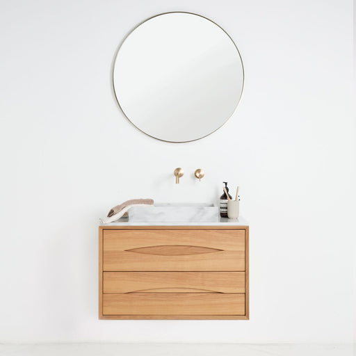 Minimalistische badkamer set Bill met eikenhout - George wastafel van marmer - Marcel bovenplaat van marmer