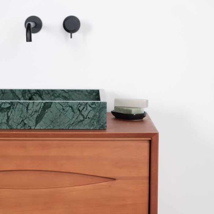 Teakhouten badkamermeubel Bill - Groen marmer - Houten poten - Zonder bovenplaat