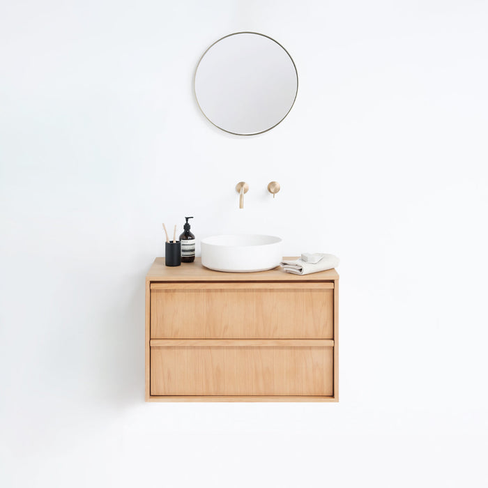 Scandinavische zwevende badkamerset Fien Eik - 80 cm - Lille Wit lavabo/wastafel - Onderbouwkast