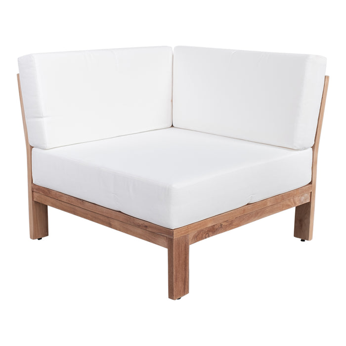 Sofá de exterior Morris - Esquinero - Teca - Cojines blancos