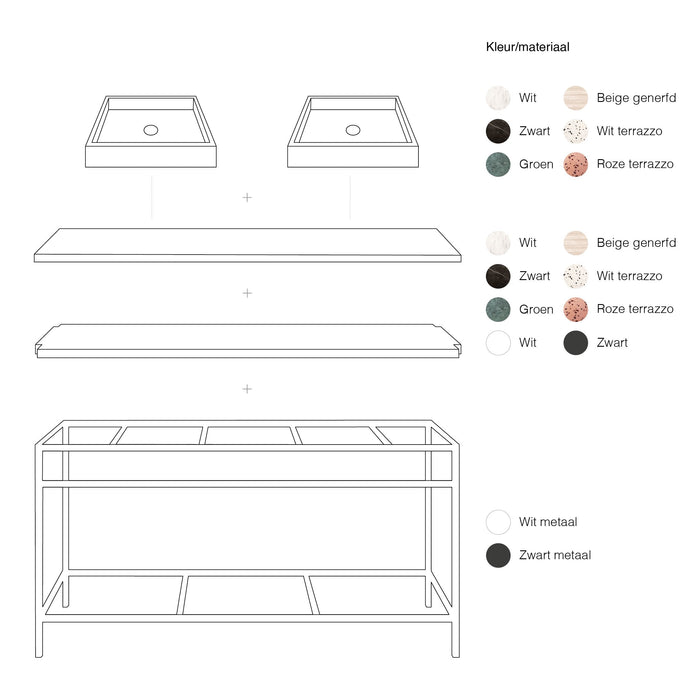 Mueble de baño industrial - Estructura de acero negro - Mármol beige (150 cm) - Jules