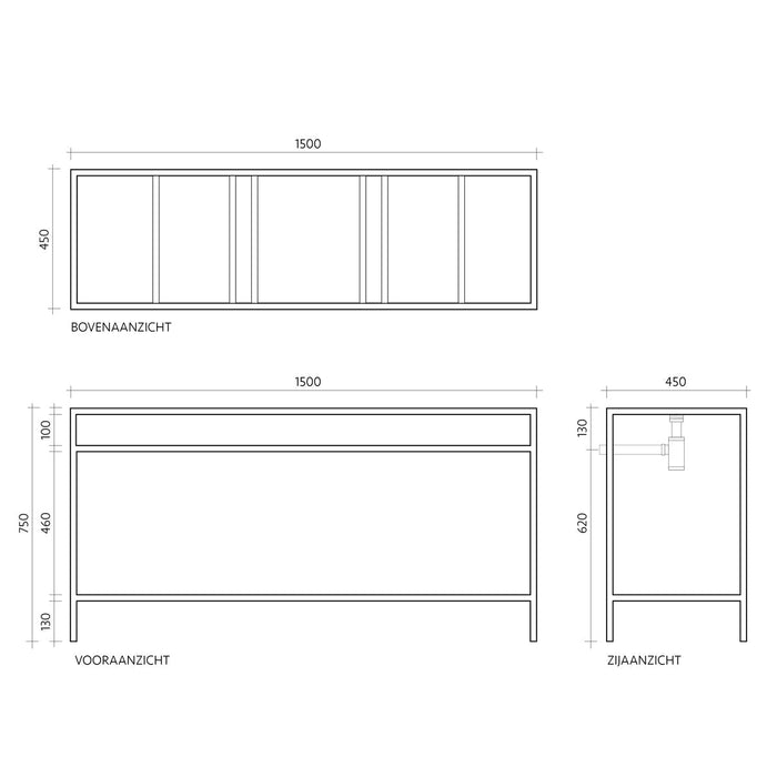 Frame Bathroom Furniture White Steel - Jules - 150 cm