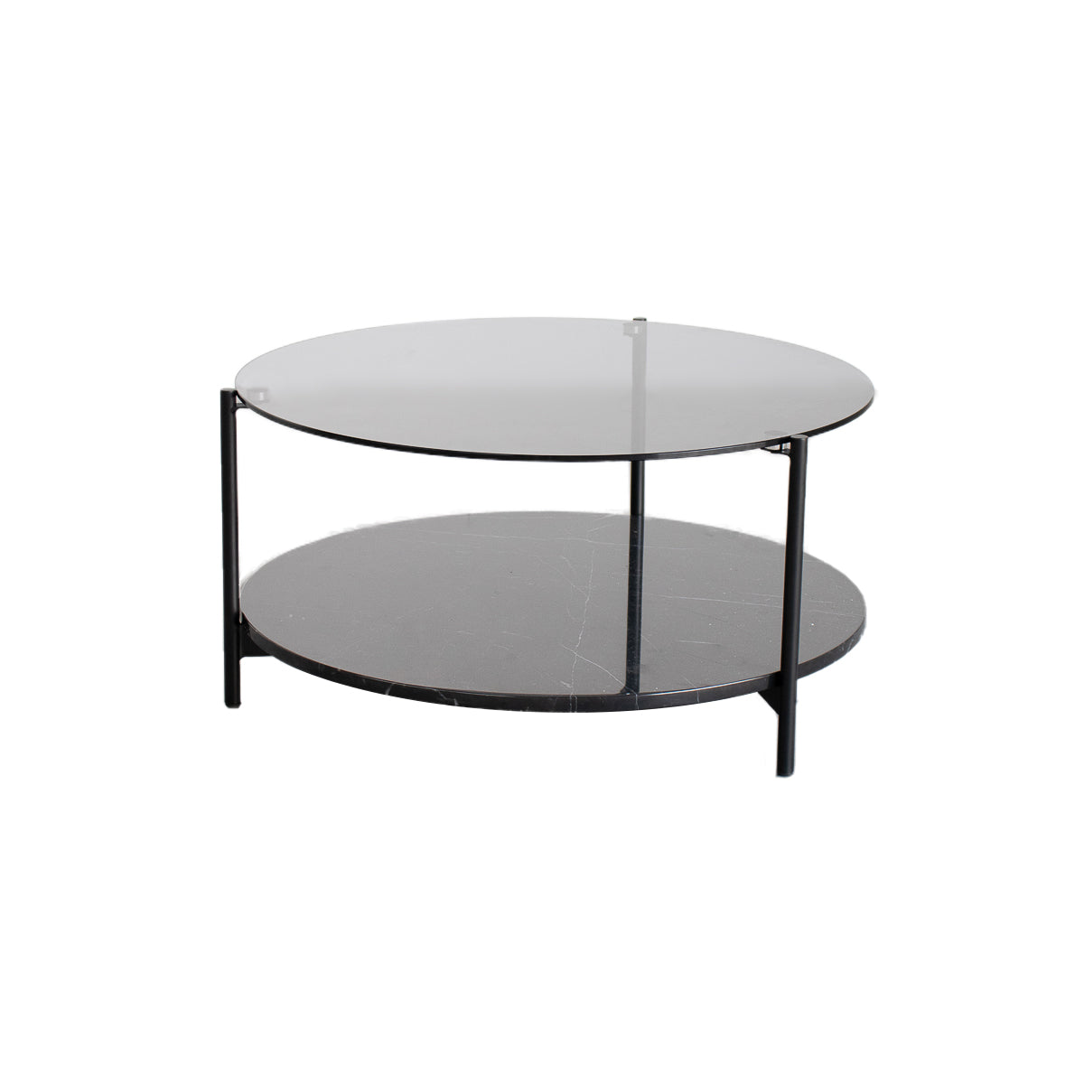 Kate Coffee Table - Grey Glass/Black Foot (Ø75/H38cm) — Furnified