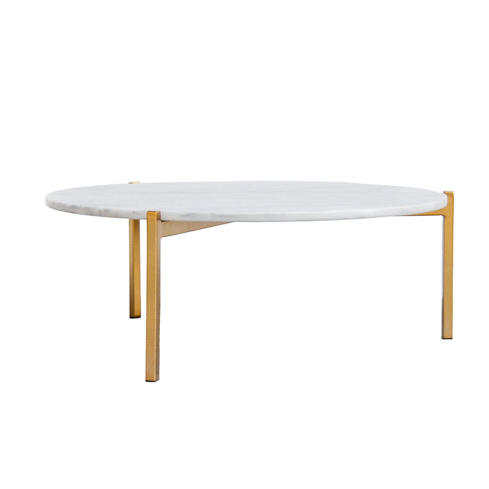 Table Basse en Marbre - Leonard - Marbre Blanc (79cm) - Pieds Dorés