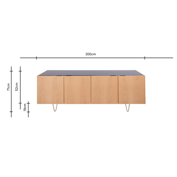Dresser with Marble - Pisa - Oak/Black Marble - 200cm
