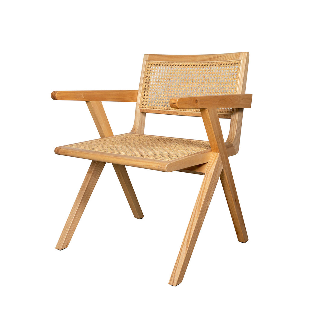 Rattan Dining chair with Armrest - Oak - Ruben — Furnified