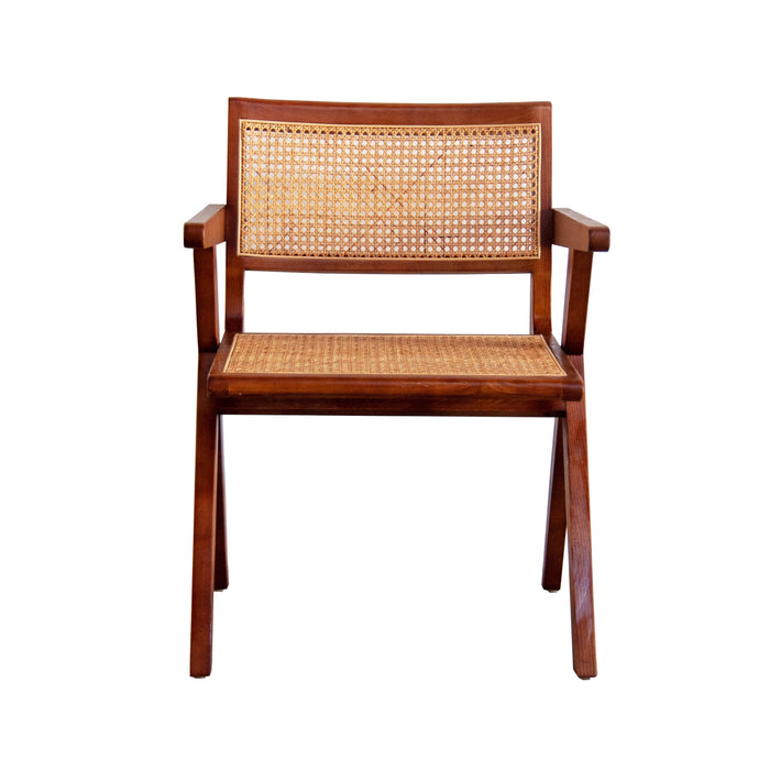 Retro Stoel met Armleuning in Walnoot/Riet - Ruben — Furnified