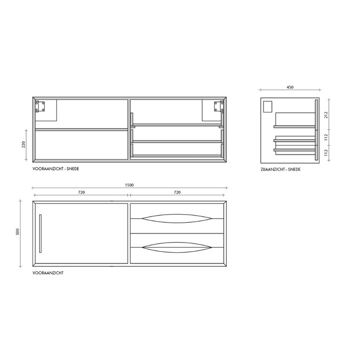 Badezimmermöbel Bill Teak – Grüner Marmor – Ohne Deckplatte