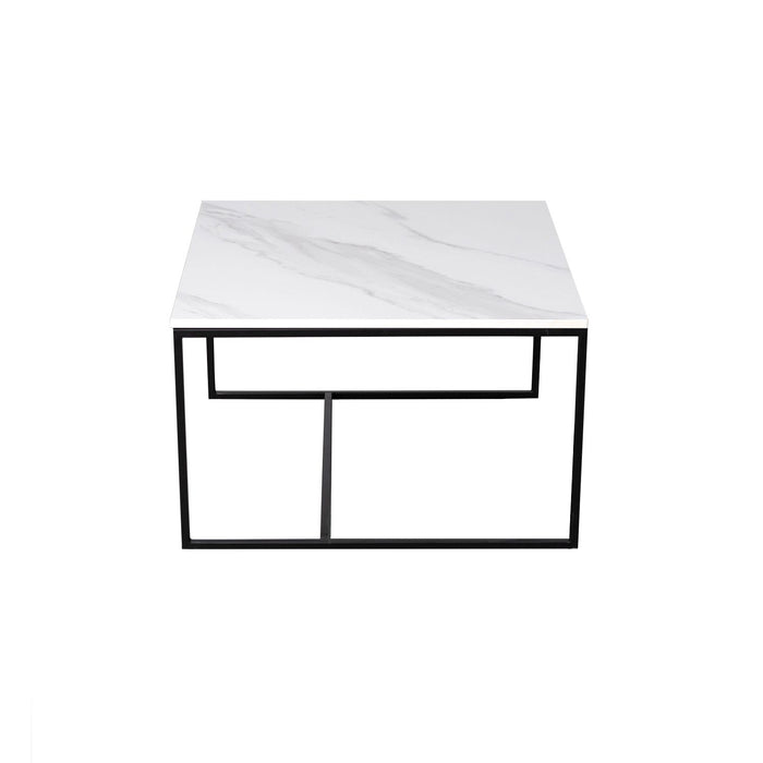 Mesa de centro de cerámica - Miles - Cerámica blanca Calacatta - 55×55×35cm