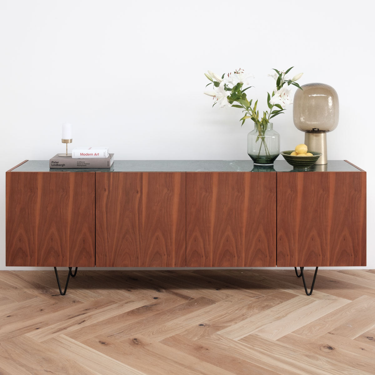dressoir notenhout modern Dresser with Marble - Pisa - Walnut/Green Marble