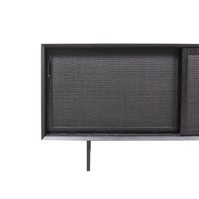 Black Dresser with Wicker - Oskar - Black/Rattan - 150cm